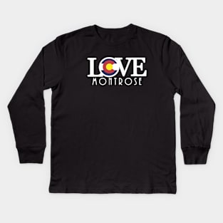 LOVE Montrose (long white text) Kids Long Sleeve T-Shirt